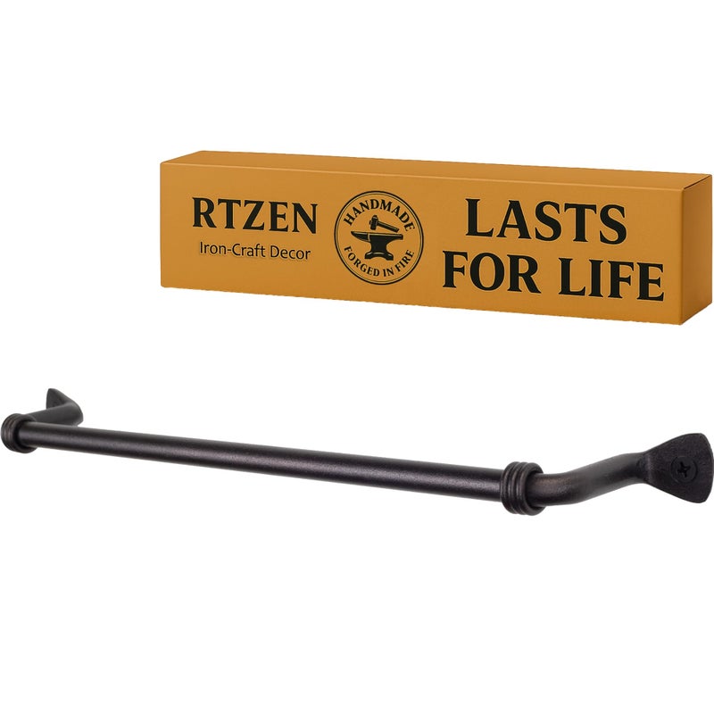 RTZEN Matte Black Hand Towel Holder for Bathroom - Handcrafted Farmhouse Wrought Iron Metal Kitchen Bar - Small Hand Towel Bar Hanger for Home or Office - Wall Mounted Rack Fits 10" Towels - Image 1